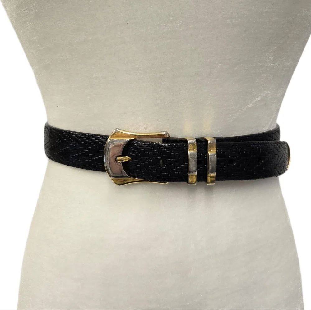 Mezlan Black Leather Belt with Two Tone Belt Buckle
